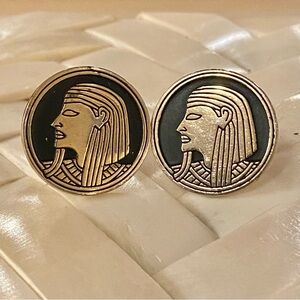 Vtg SWANK Egyptian Revival King Tut Tutankhamun Cufflinks Pharoah Egypt Gold